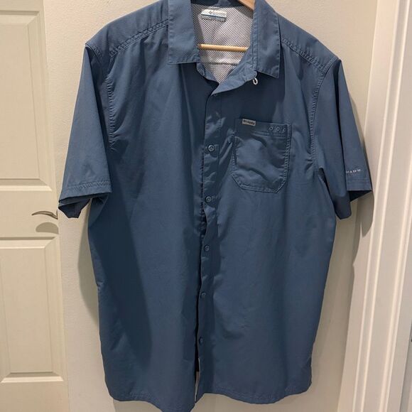 Columbia PFG Omni-Shade Men's Light blue Short Sleeve Shirt size Large - Picture 1 of 13